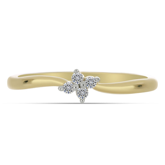 Anel de Prata com Banho de Ouro com Diamante Branco