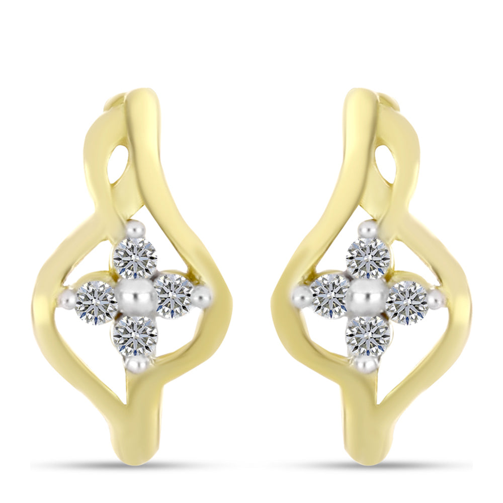 Brincos de Prata com Banho de Ouro com Diamante Branco