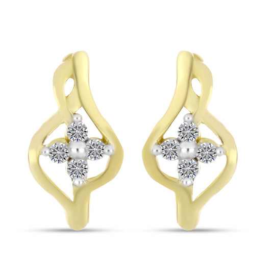 Brincos de Prata com Banho de Ouro com Diamante Branco
