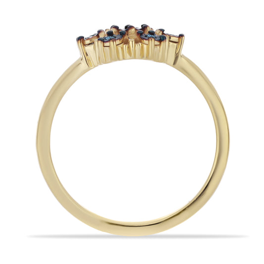 Anel de Prata com Banho de Ouro com Diamante Azul