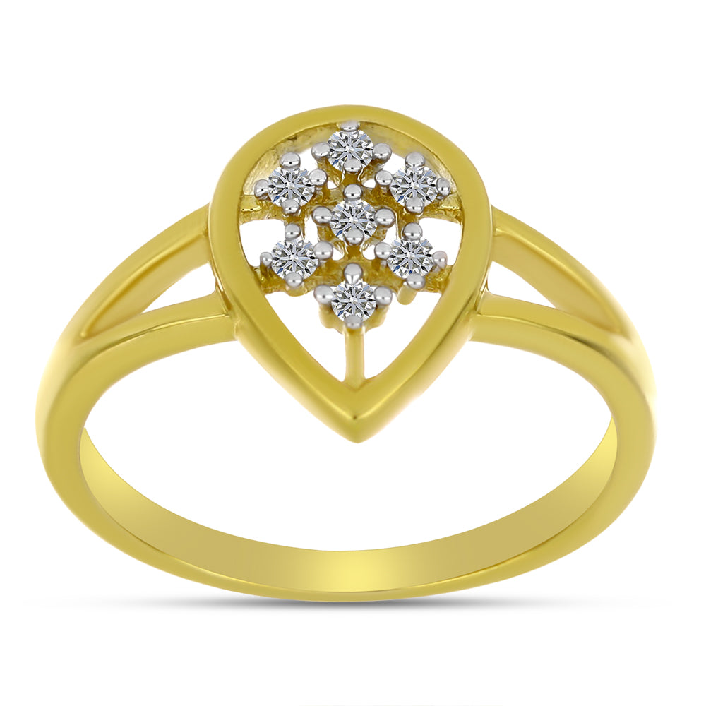 Anel de Prata com Banho de Ouro com Diamante Branco