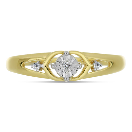 Anel de Prata com Banho de Ouro com Diamante Branco e Zircão Branco