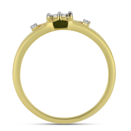 Anel de Prata com Banho de Ouro com Diamante Branco e Zircão Branco