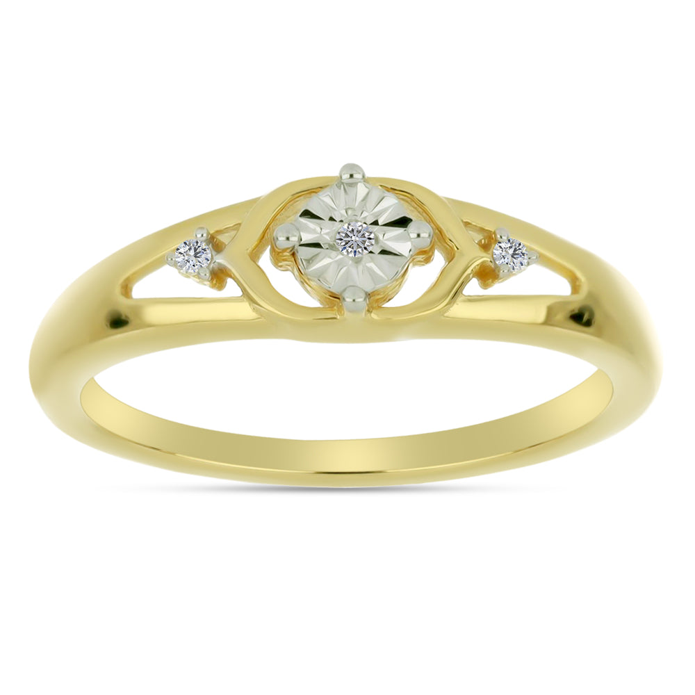 Anel de Prata com Banho de Ouro com Diamante Branco e Zircão Branco 3 