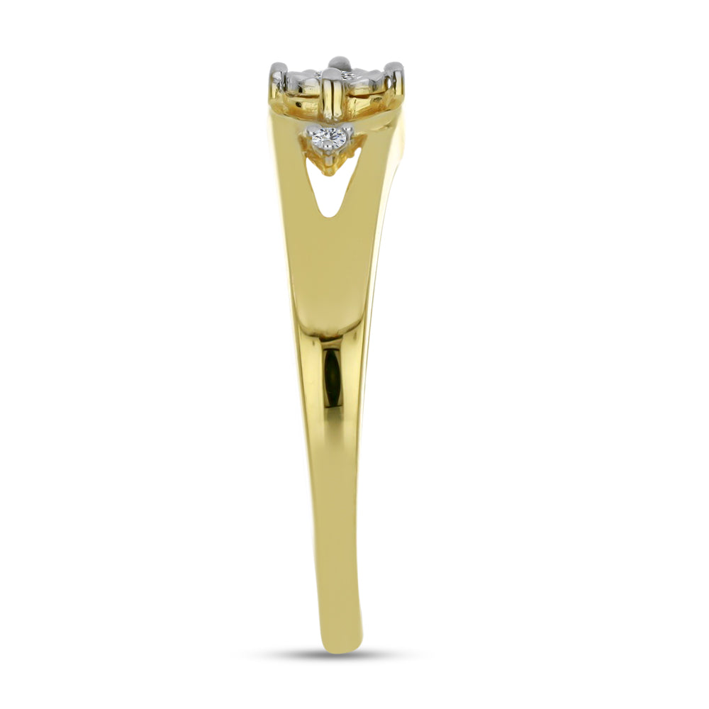 Anel de Prata com Banho de Ouro com Diamante Branco e Zircão Branco