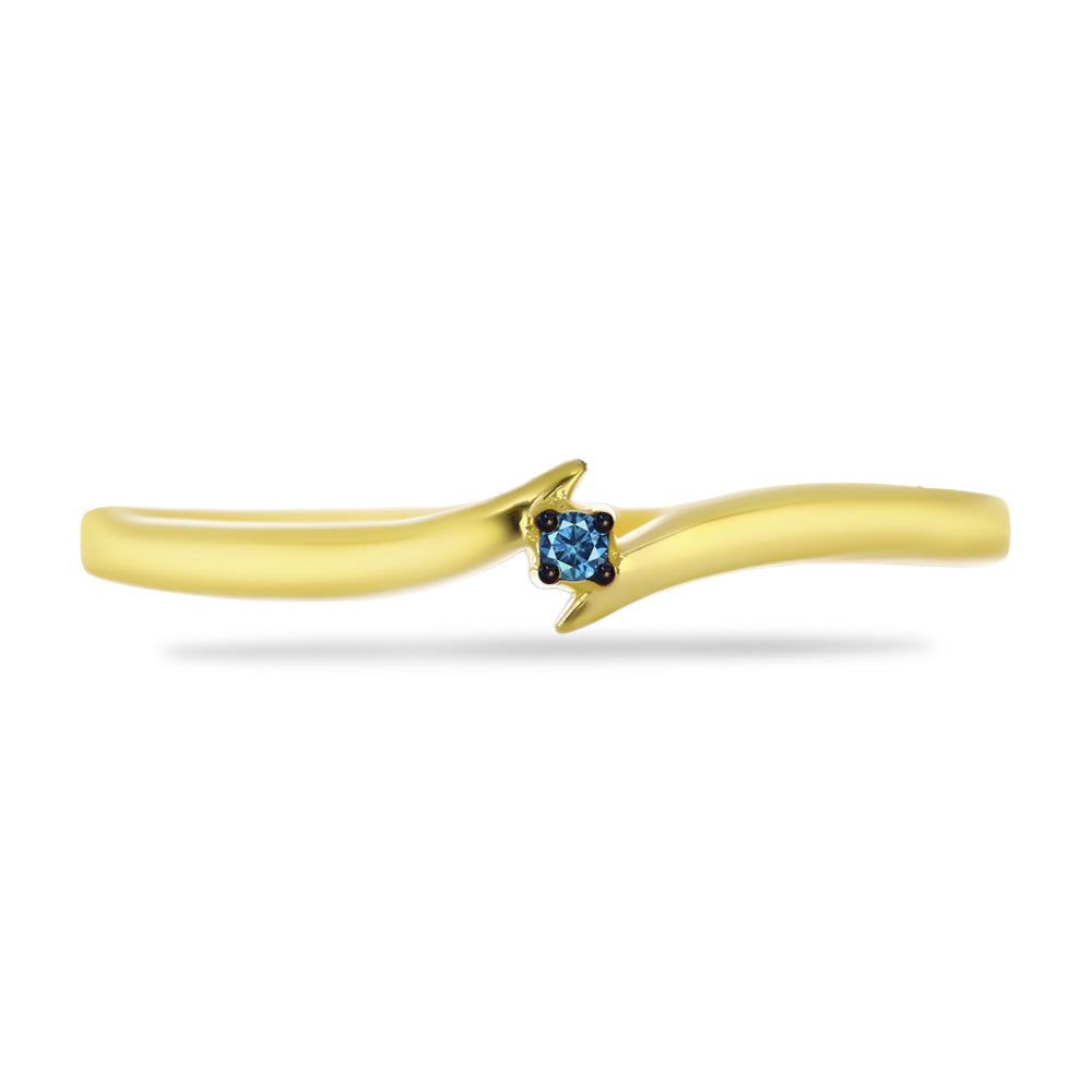 Anel de Prata com Banho de Ouro com Diamante Azul 1 