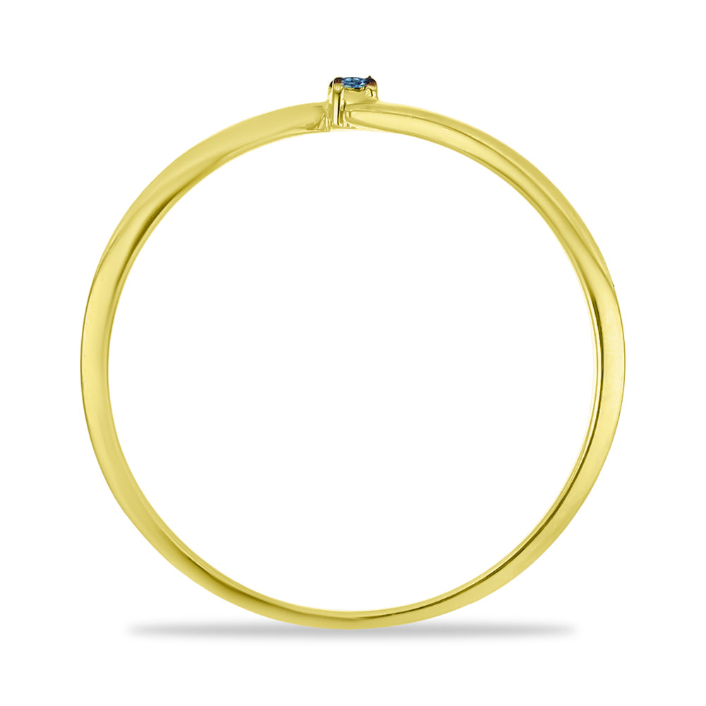 Anel de Prata com Banho de Ouro com Diamante Azul