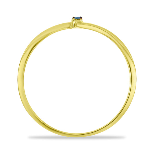 Anel de Prata com Banho de Ouro com Diamante Azul
