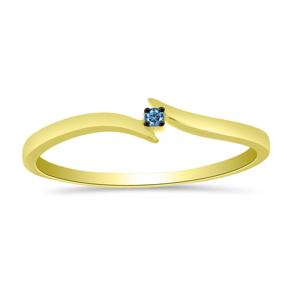 Anel de Prata com Banho de Ouro com Diamante Azul