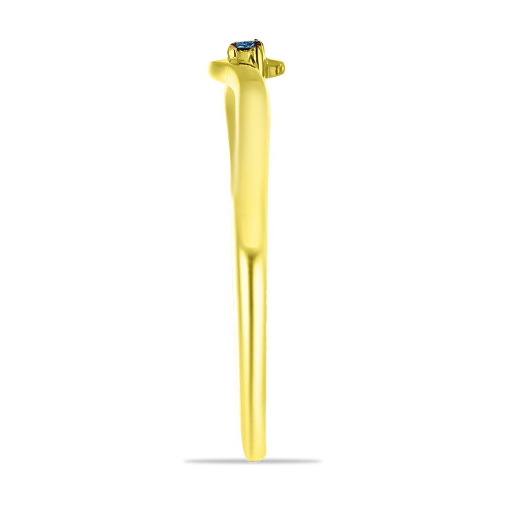 Anel de Prata com Banho de Ouro com Diamante Azul