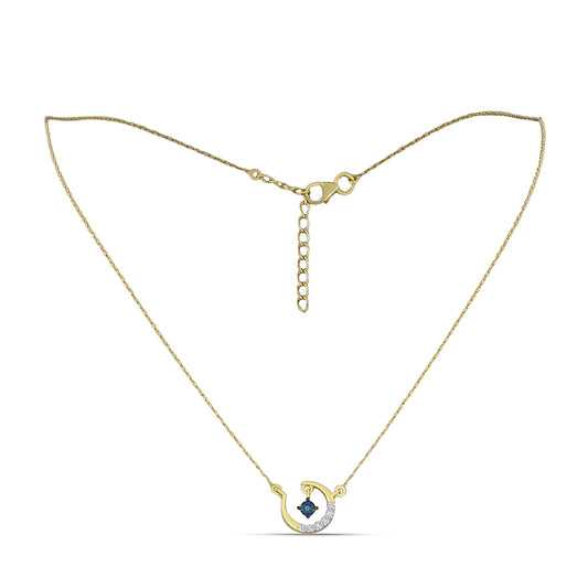 Colar de Prata com Banho de Ouro com Diamante Azul e Zircão Branco