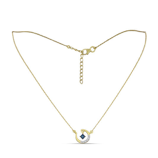 Colar de Prata com Banho de Ouro com Diamante Azul e Zircão Branco