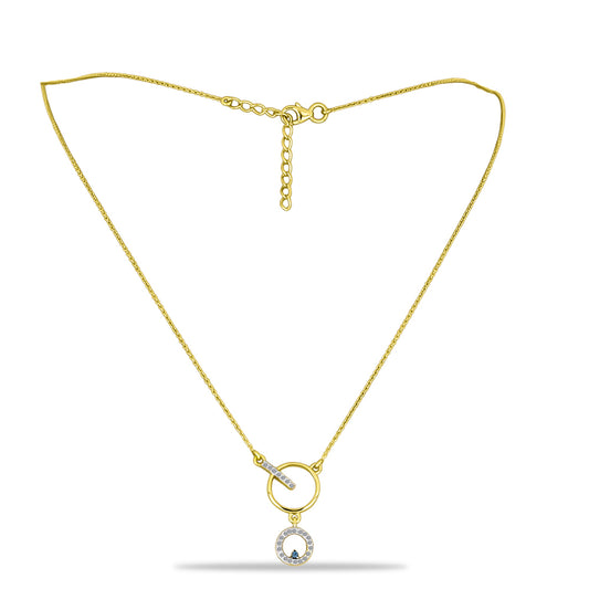Colar de Prata com Banho de Ouro com Diamante Azul e Zircão Branco