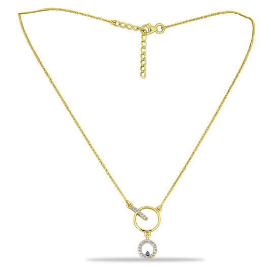 Colar de Prata com Banho de Ouro com Diamante Azul e Zircão Branco