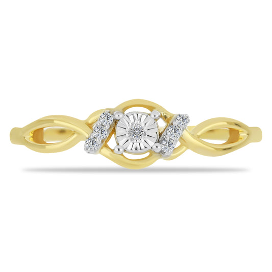 Anel de Prata com Banho de Ouro com Diamante Branco e Zircão Branco