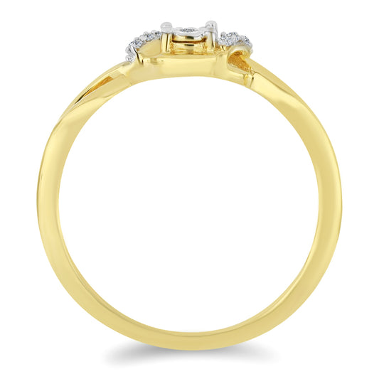 Anel de Prata com Banho de Ouro com Diamante Branco e Zircão Branco
