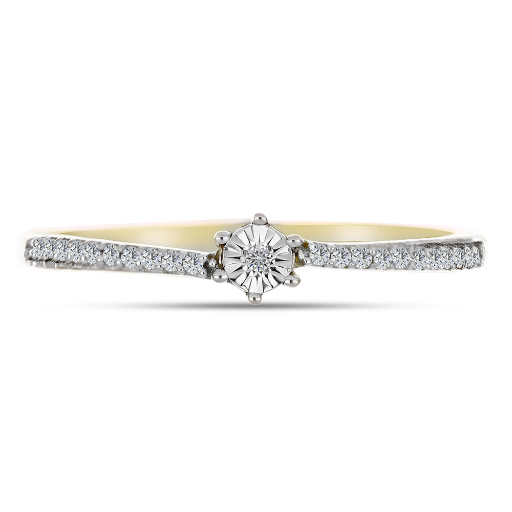 Anel de Prata com Banho de Ouro com Diamante Branco e Zircão Branco