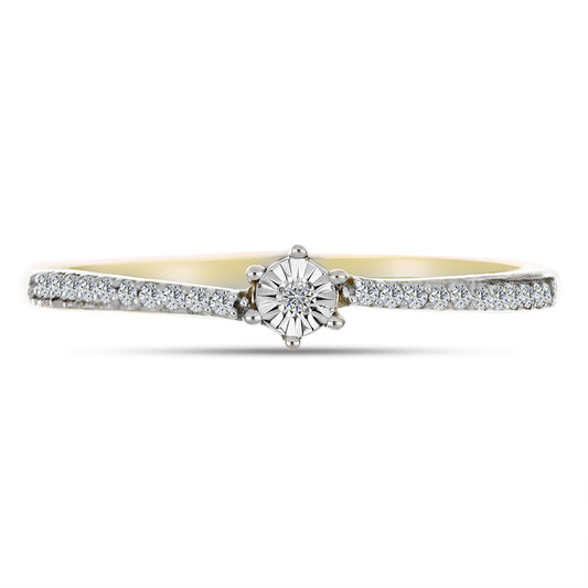 Anel de Prata com Banho de Ouro com Diamante Branco e Zircão Branco