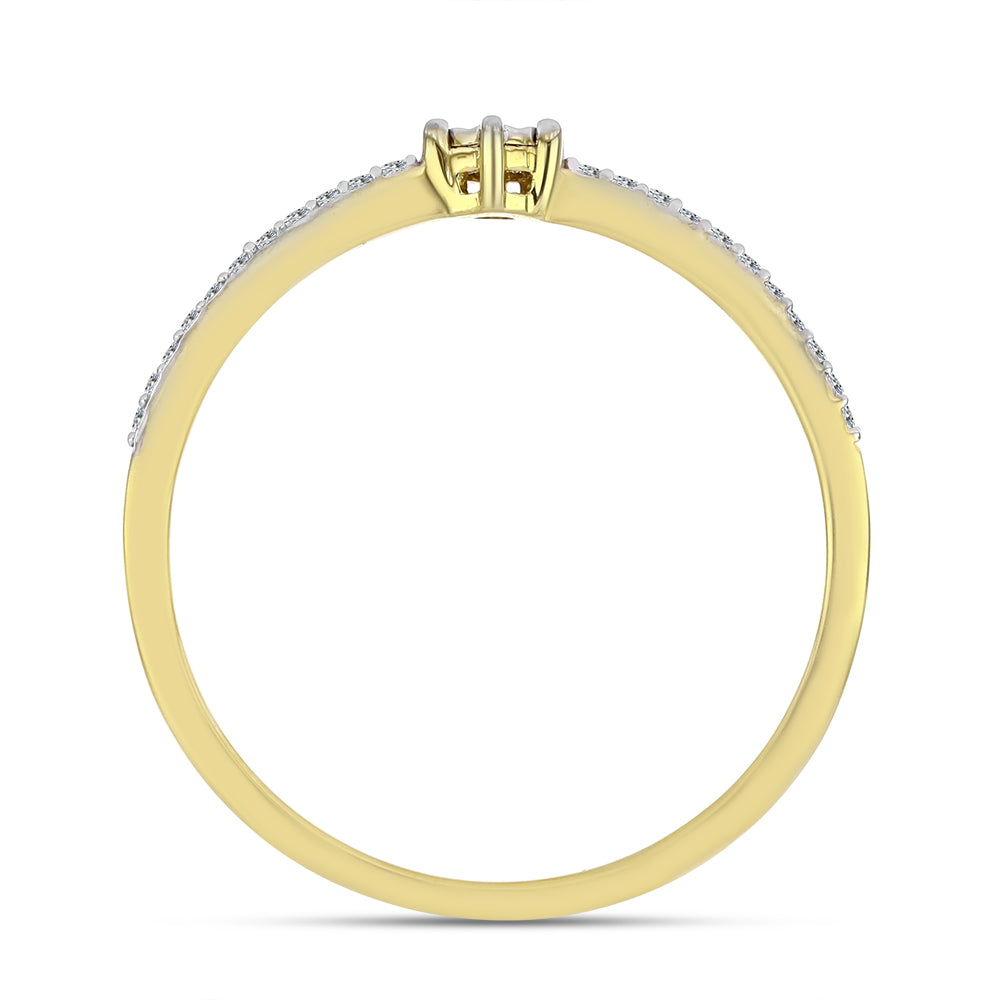 Anel de Prata com Banho de Ouro com Diamante Branco e Zircão Branco 2 