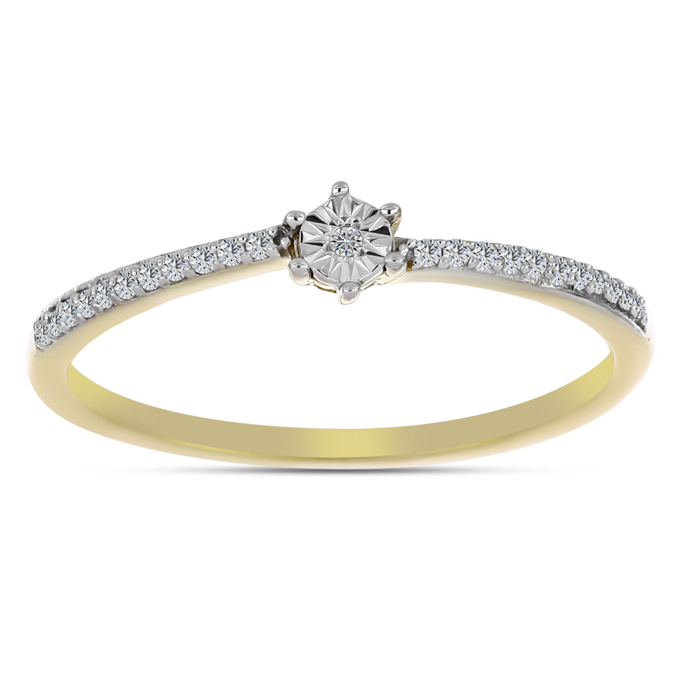 Anel de Prata com Banho de Ouro com Diamante Branco e Zircão Branco