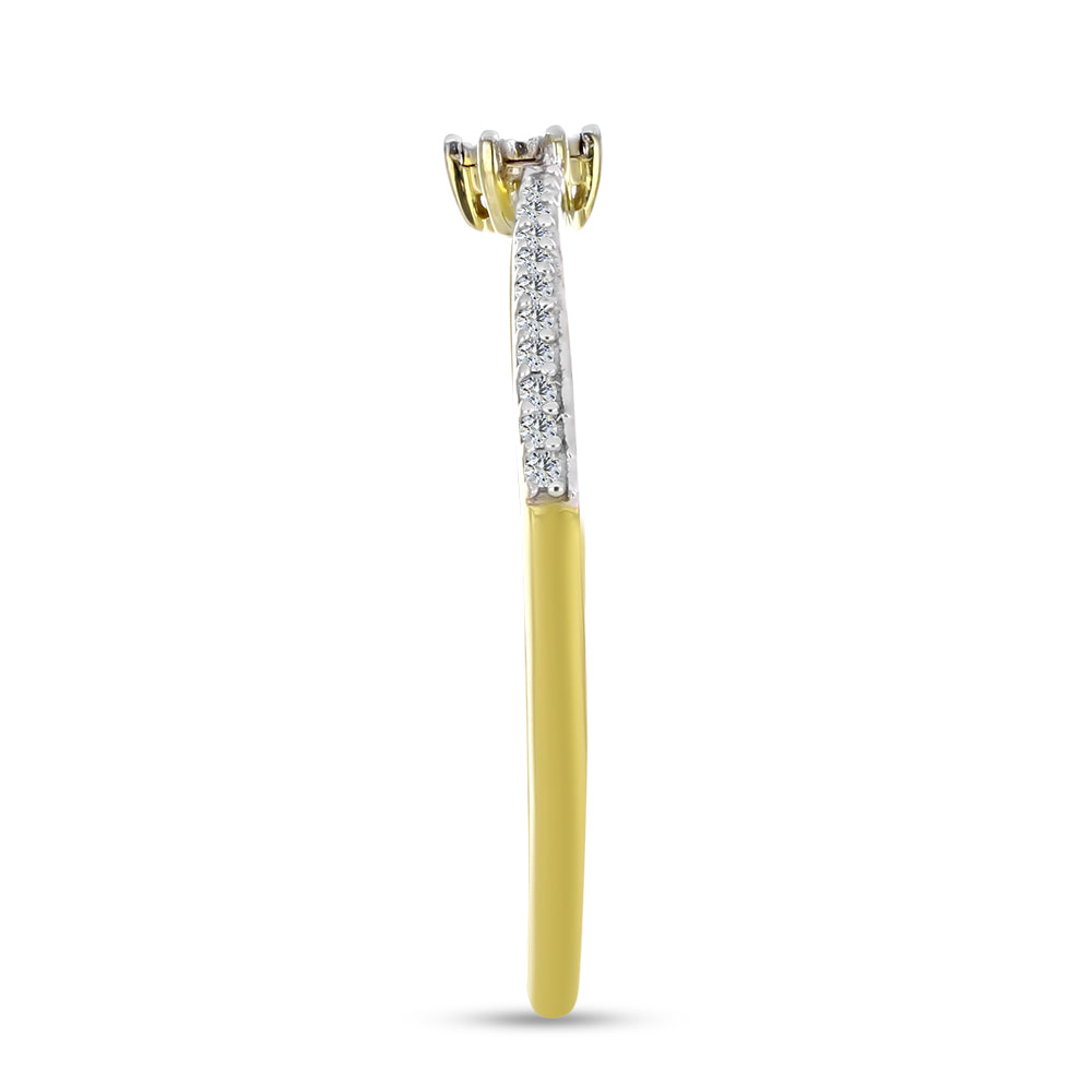 Anel de Prata com Banho de Ouro com Diamante Branco e Zircão Branco
