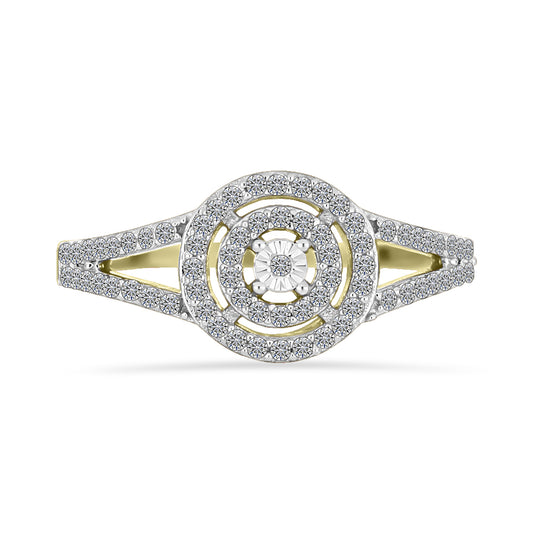Anel de Prata com Banho de Ouro com Diamante Branco e Zircão Branco