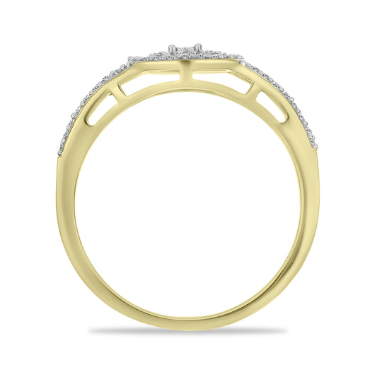 Anel de Prata com Banho de Ouro com Diamante Branco e Zircão Branco