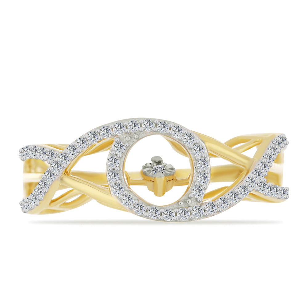 Anel de Prata com Banho de Ouro com Diamante Branco e Zircão Branco  Contraste: Cabeca de Veado (800)