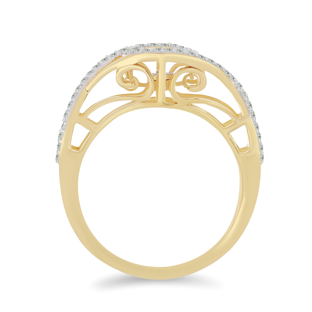 Anel de Prata com Banho de Ouro com Diamante Branco e Zircão Branco  Contraste: Cabeca de Veado (800) 2 