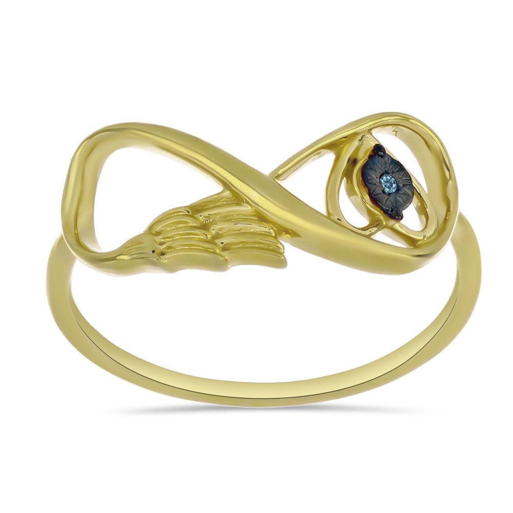 Anel de Prata com Banho de Ouro com Diamante Azul