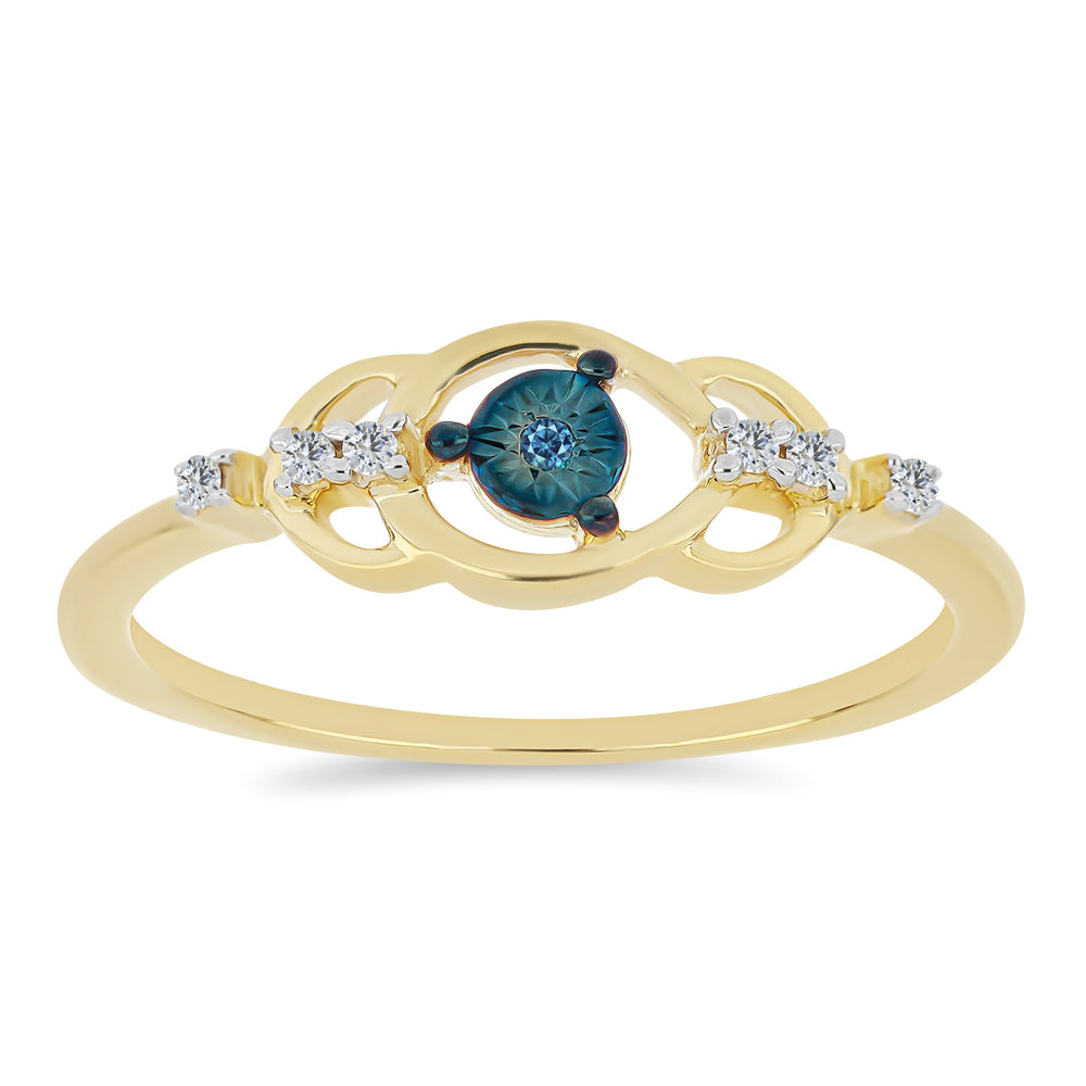 Anel de Prata com Banho de Ouro com Diamante Azul e Zircão Branco