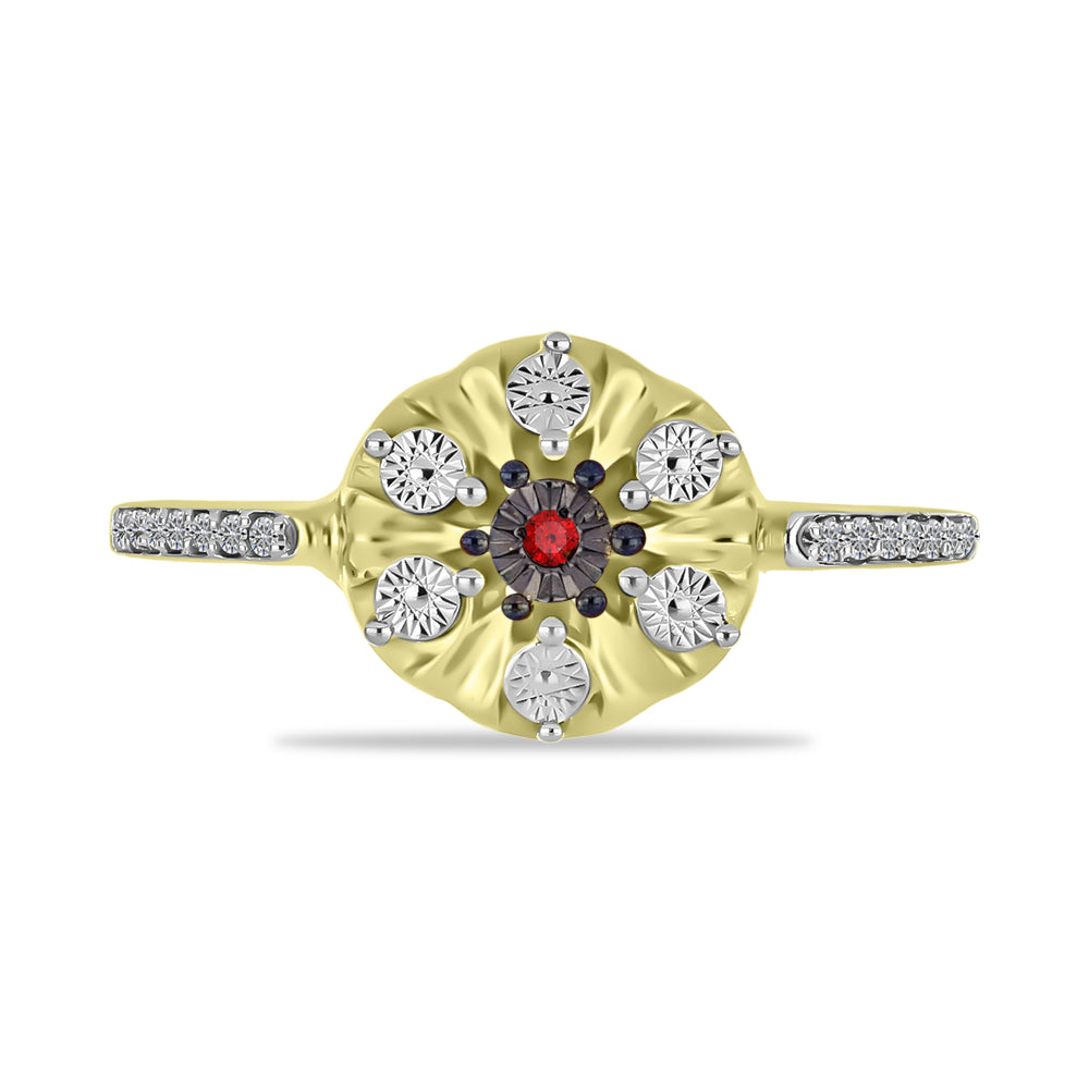 Anel de Prata com Banho de Ouro com Diamante Vermelho e Zircão Branco  Contraste: Cabeca de Veado (800) 1 