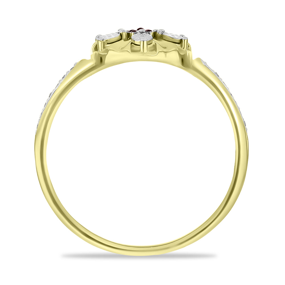 Anel de Prata com Banho de Ouro com Diamante Vermelho e Zircão Branco  Contraste: Cabeca de Veado (800) 2 