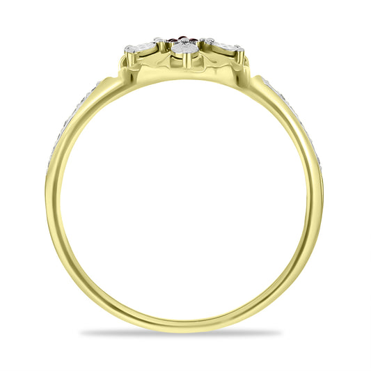 Anel de Prata com Banho de Ouro com Diamante Vermelho e Zircão Branco  Contraste: Cabeca de Veado (800)