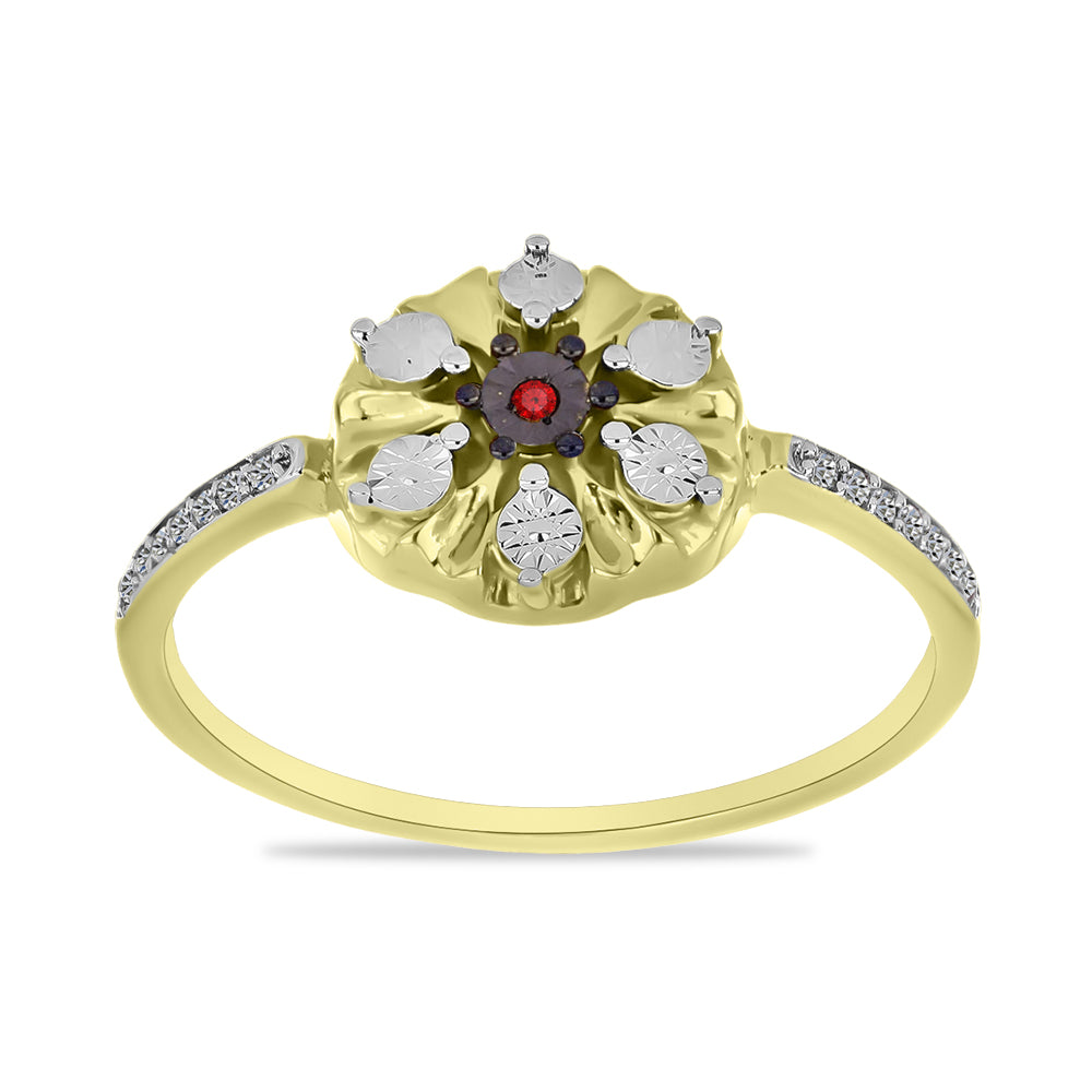 Anel de Prata com Banho de Ouro com Diamante Vermelho e Zircão Branco  Contraste: Cabeca de Veado (800) 3 