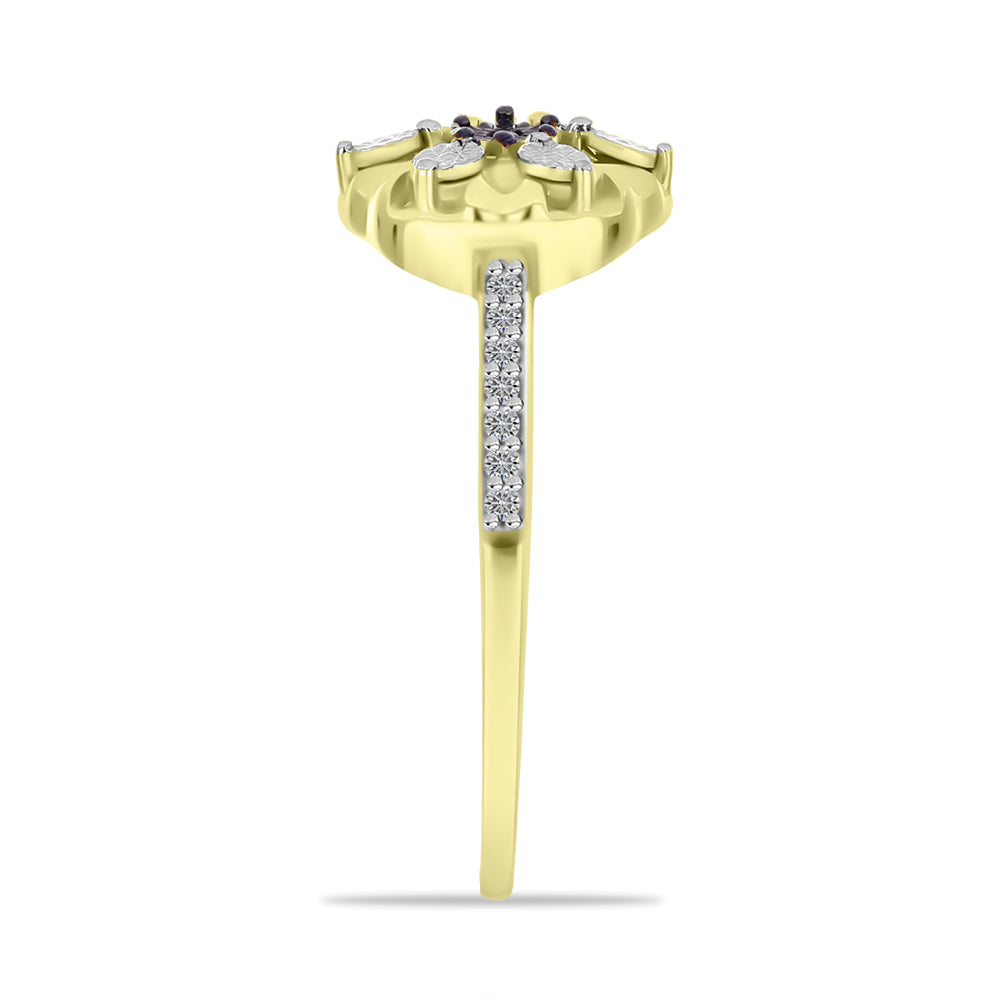 Anel de Prata com Banho de Ouro com Diamante Vermelho e Zircão Branco  Contraste: Cabeca de Veado (800) 4 