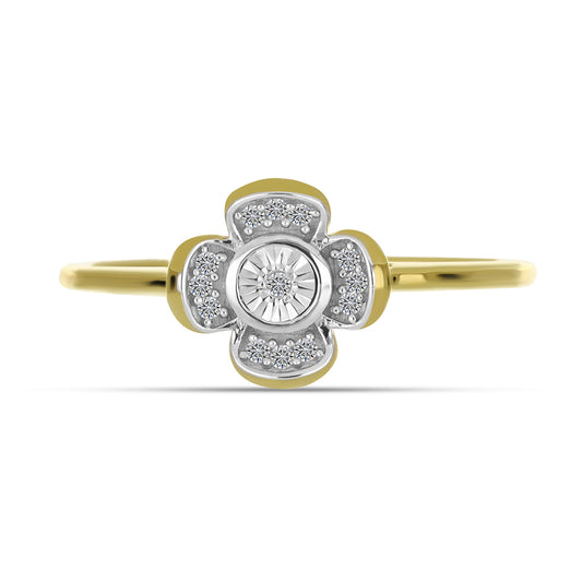 Anel de Prata com Banho de Ouro com Diamante Branco e Zircão Branco