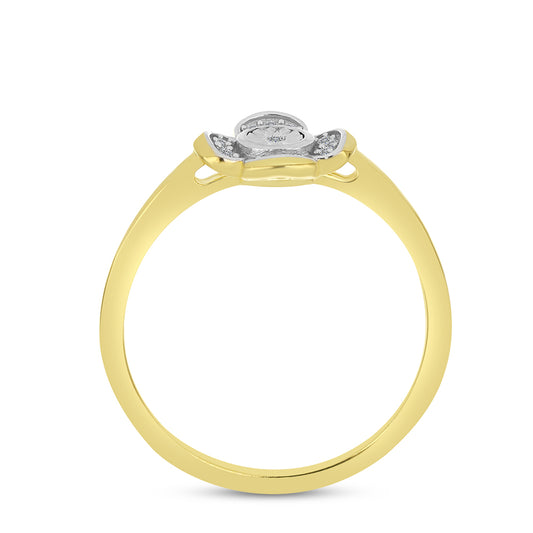 Anel de Prata com Banho de Ouro com Diamante Branco e Zircão Branco