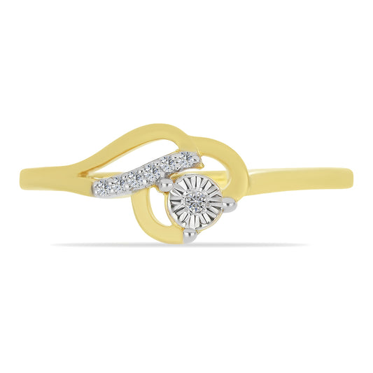 Anel de Prata com Banho de Ouro com Diamante Branco e Zircão Branco