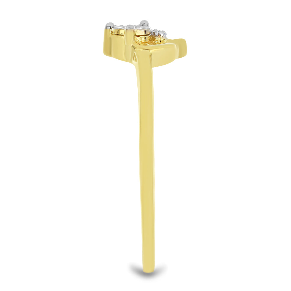 Anel de Prata com Banho de Ouro com Diamante Branco e Zircão Branco