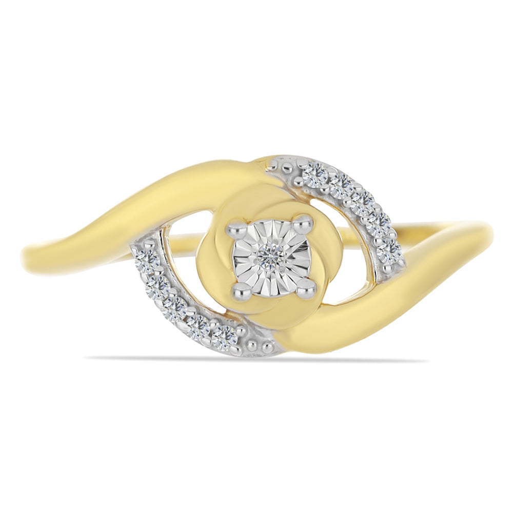 Anel de Prata com Banho de Ouro com Diamante Branco e Zircão Branco 1 