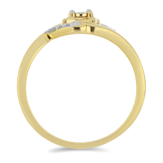 Anel de Prata com Banho de Ouro com Diamante Branco e Zircão Branco