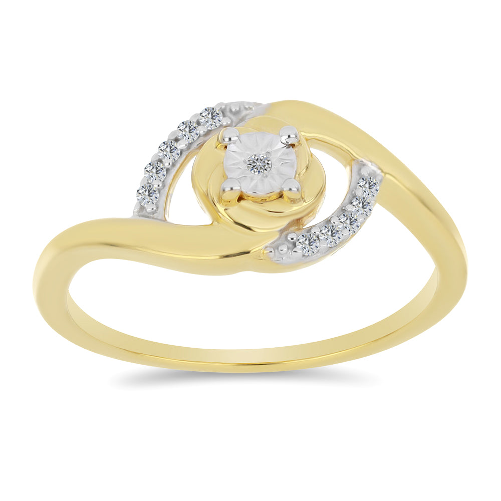 Anel de Prata com Banho de Ouro com Diamante Branco e Zircão Branco 3 