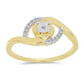 Anel de Prata com Banho de Ouro com Diamante Branco e Zircão Branco
