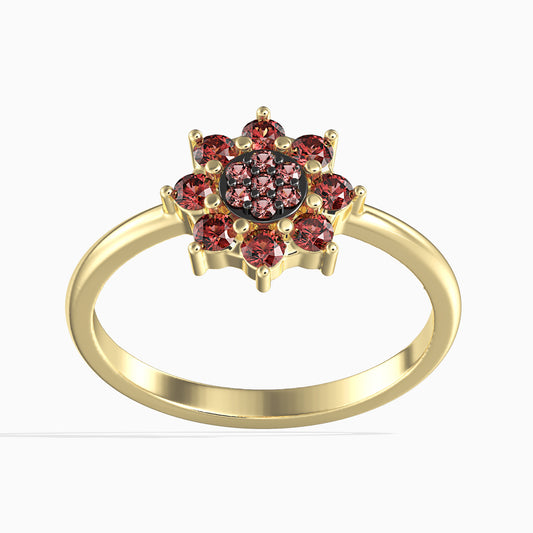 Anel de Ouro 14K com Diamante Vermelho (15 peças) Contraste: Cabeca de Pato