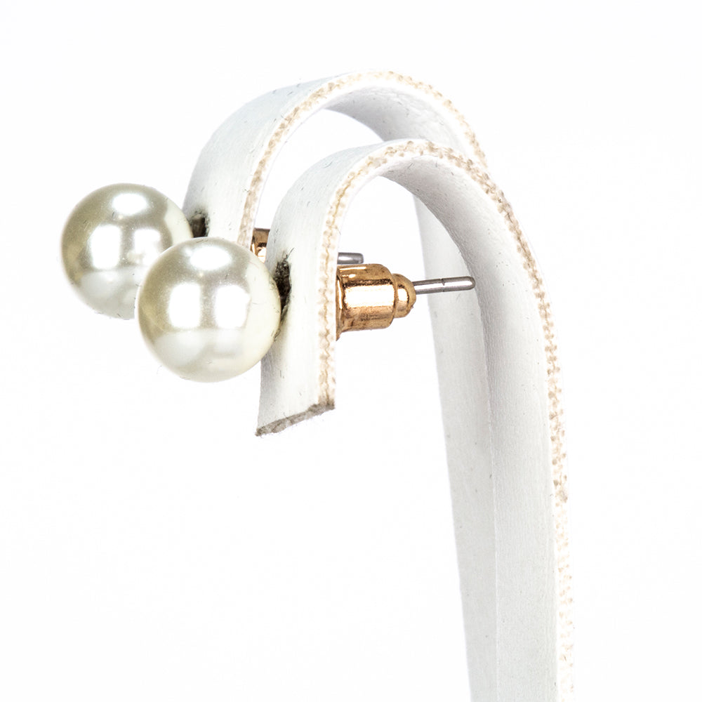 Conjunto de Liga de Ouro com Pérola de Vidro e Cristal Emporia® Branco ( Brincos ) 9 