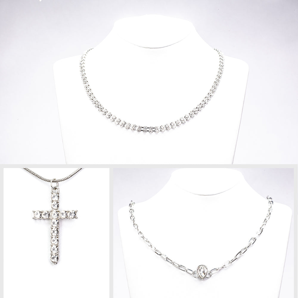 Cruz Conjunto de Liga de Ouro com Cristal Emporia® Branco ( Colar+Pendente )