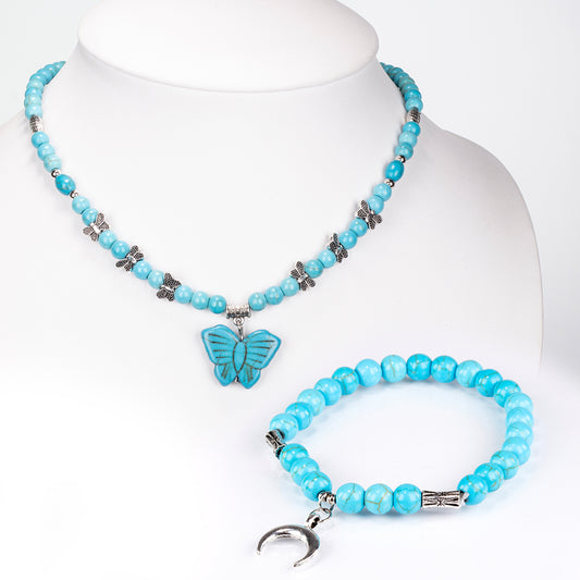 Conjunto de Liga de Ouro com Turquesa ( Colar+Pulseira )