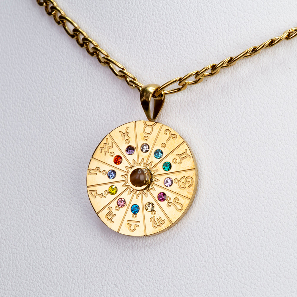 Colar de Liga de Ouro com Olho de Tigre ( Colar+Pendente )