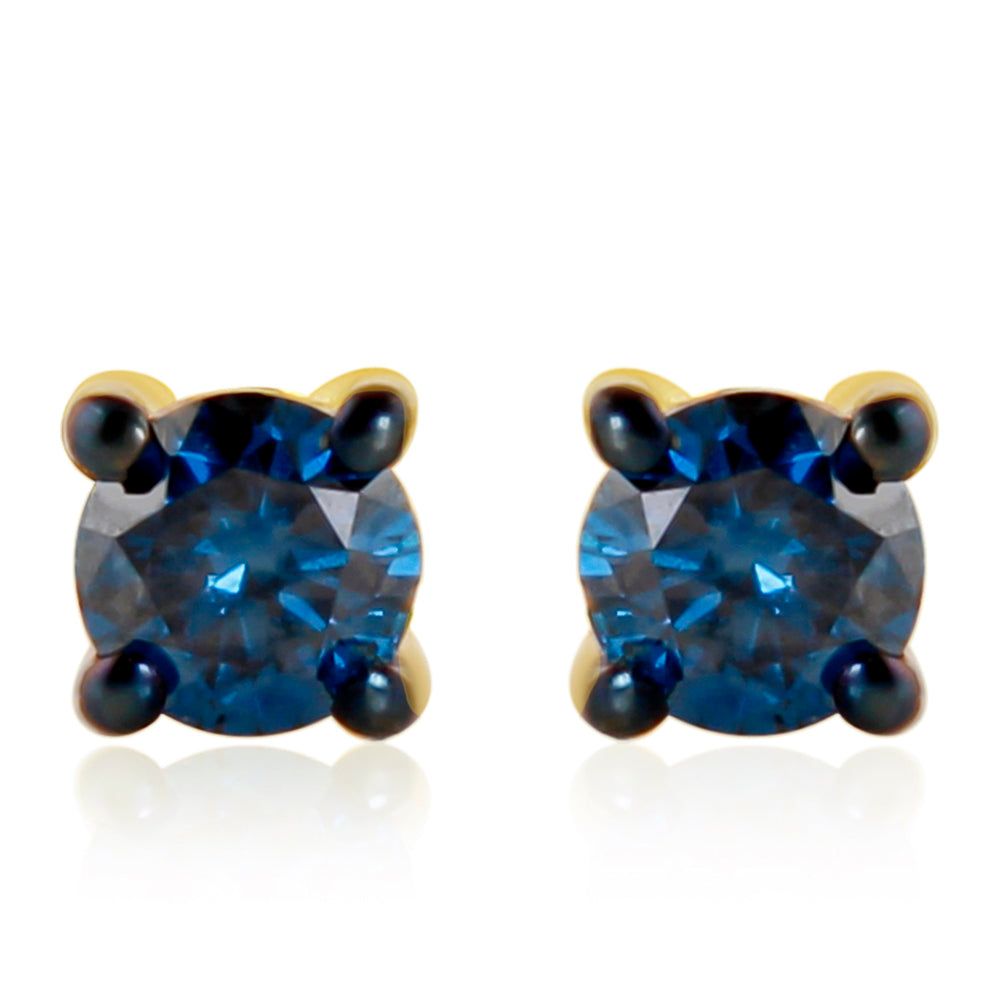 Brincos de Prata com Banho de Ouro com Diamante Azul